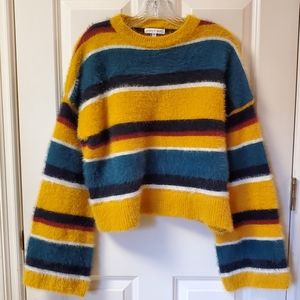 Woven Heart Fuzzy Stripe Sweater